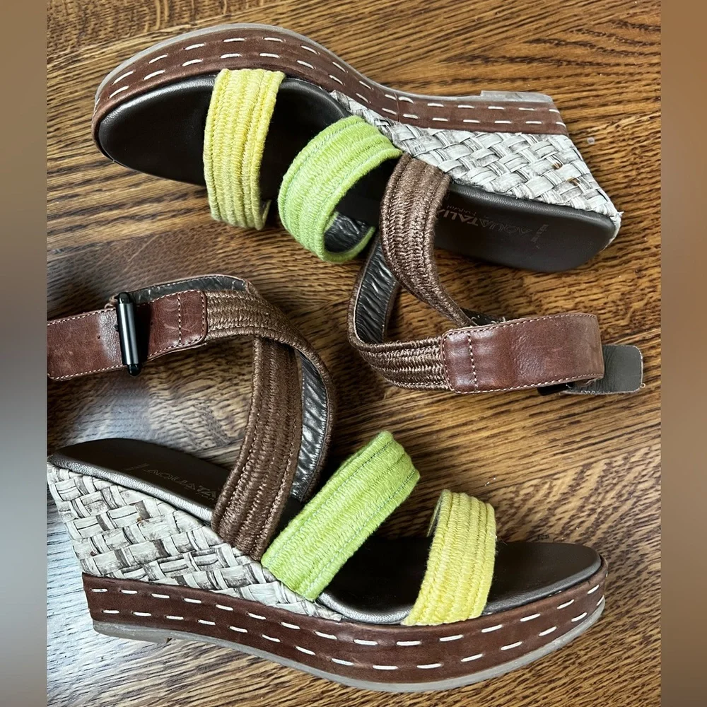 AQUATALIA‎ Strappy Criss Cross Woven Colorful Wedge Sandals Italy Vacation 6.5